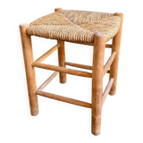 Wood and straw stool