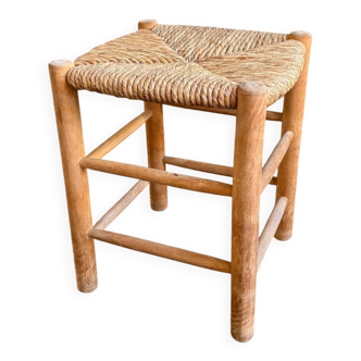 Wood and straw stool