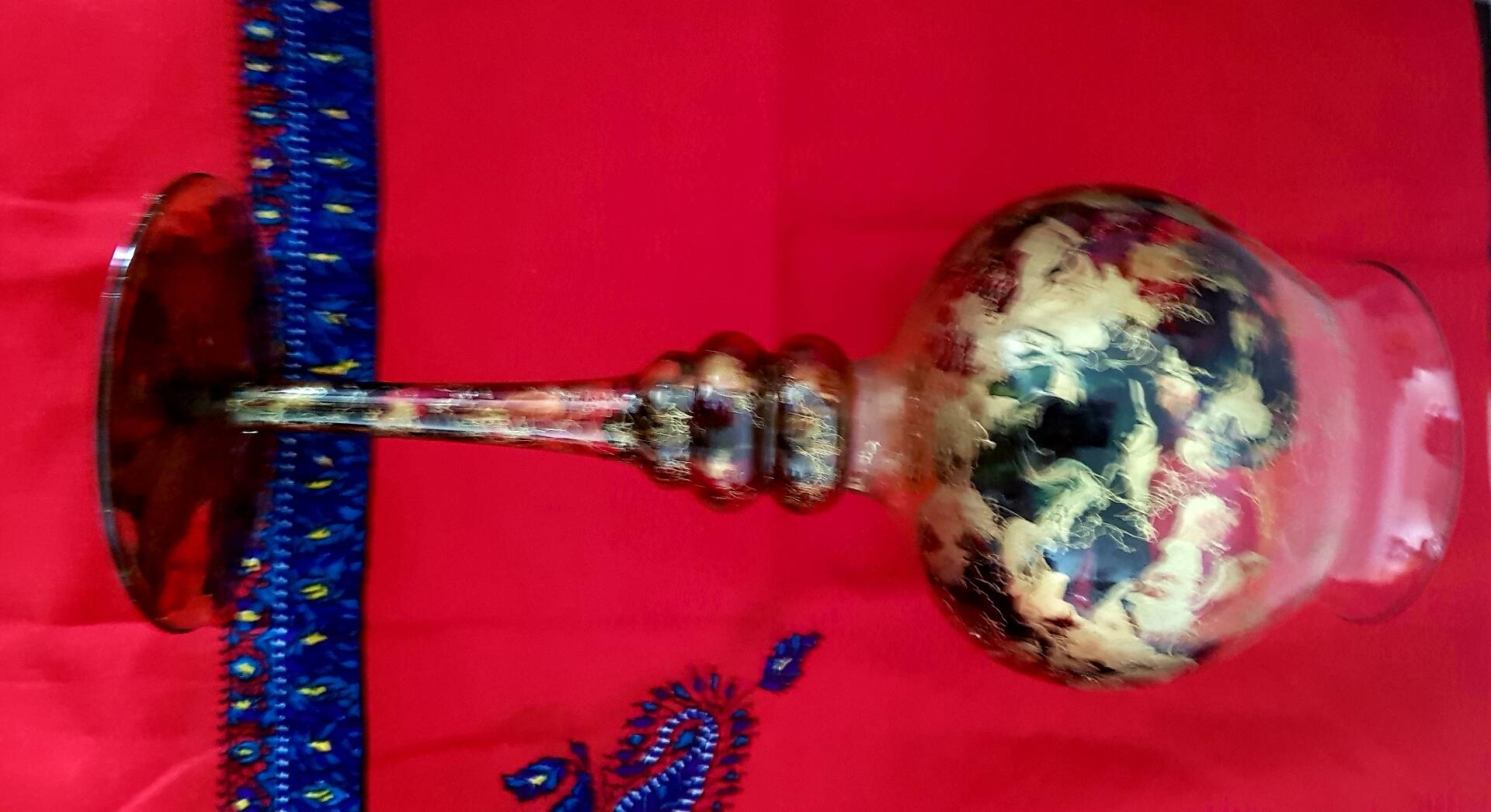 Bougeoir en verre peint a la main,d'années '90