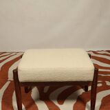 Scandinavian style set lounge chair and ottoman footrest in boucle fabric natural dark wood Mid Cent