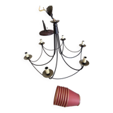 Wrought iron chandelier with lampshade, vintage 80s.