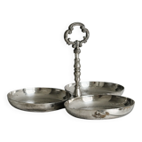 antique tripartite dish with carved handle