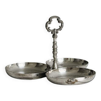 plat ancien tripartite avec anse sculptée