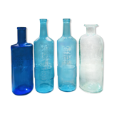Lot of blue bottles: ricard pastis 51, spanish water, molded glass