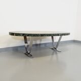 Vintage oval coffee table in stone and chromed metal from the 70s