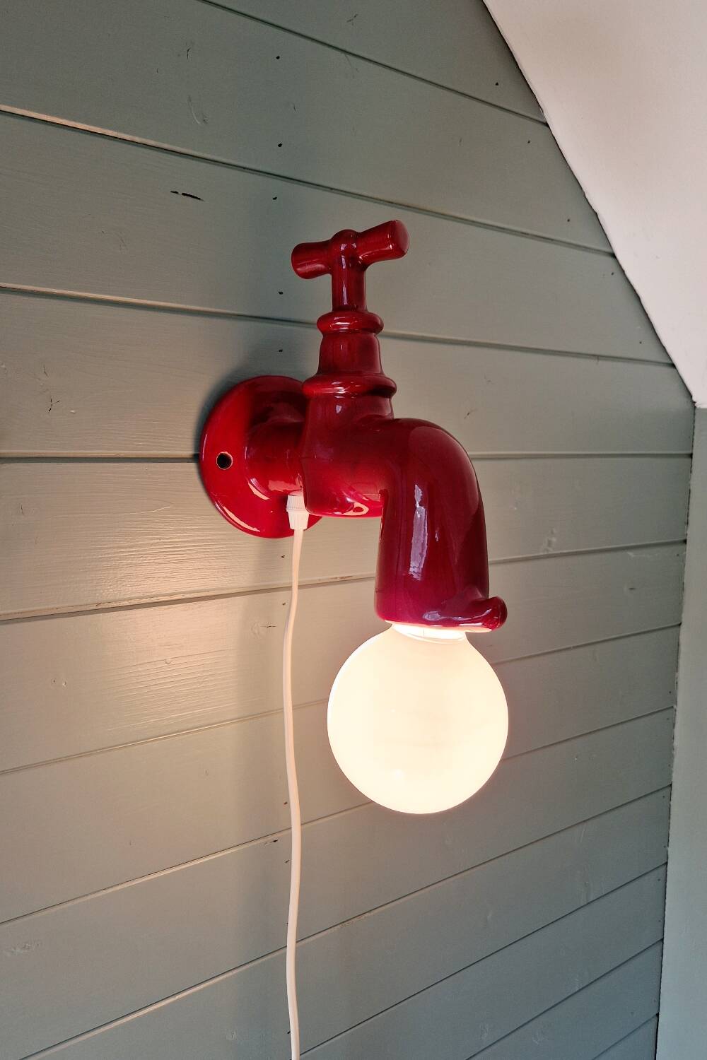 Red ceramic faucet wall light, 70s