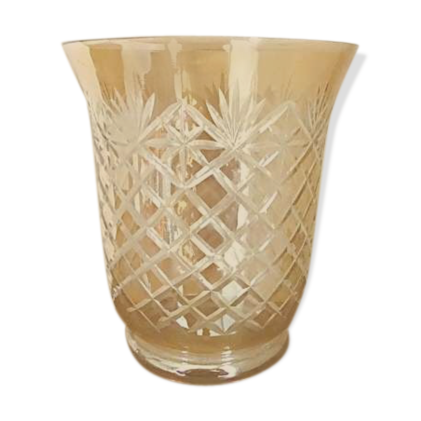 Amber-coloured iridescent crystal vase