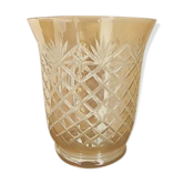 Vase en cristal taillé irisé couleur ambre