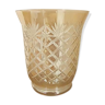 Vase en cristal taillé irisé couleur ambre