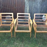 Vintage Scandinavian bench and armchairs of 4 pieces, 1 bench and 3 armchairs.