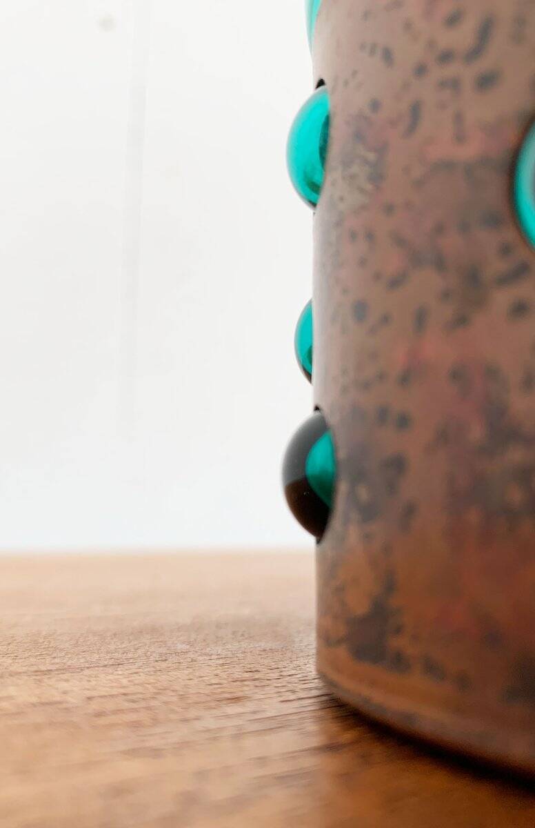 Drinking glasses in green glass and copper in mid-century style by Nanny Still, 1960s, set of 5.