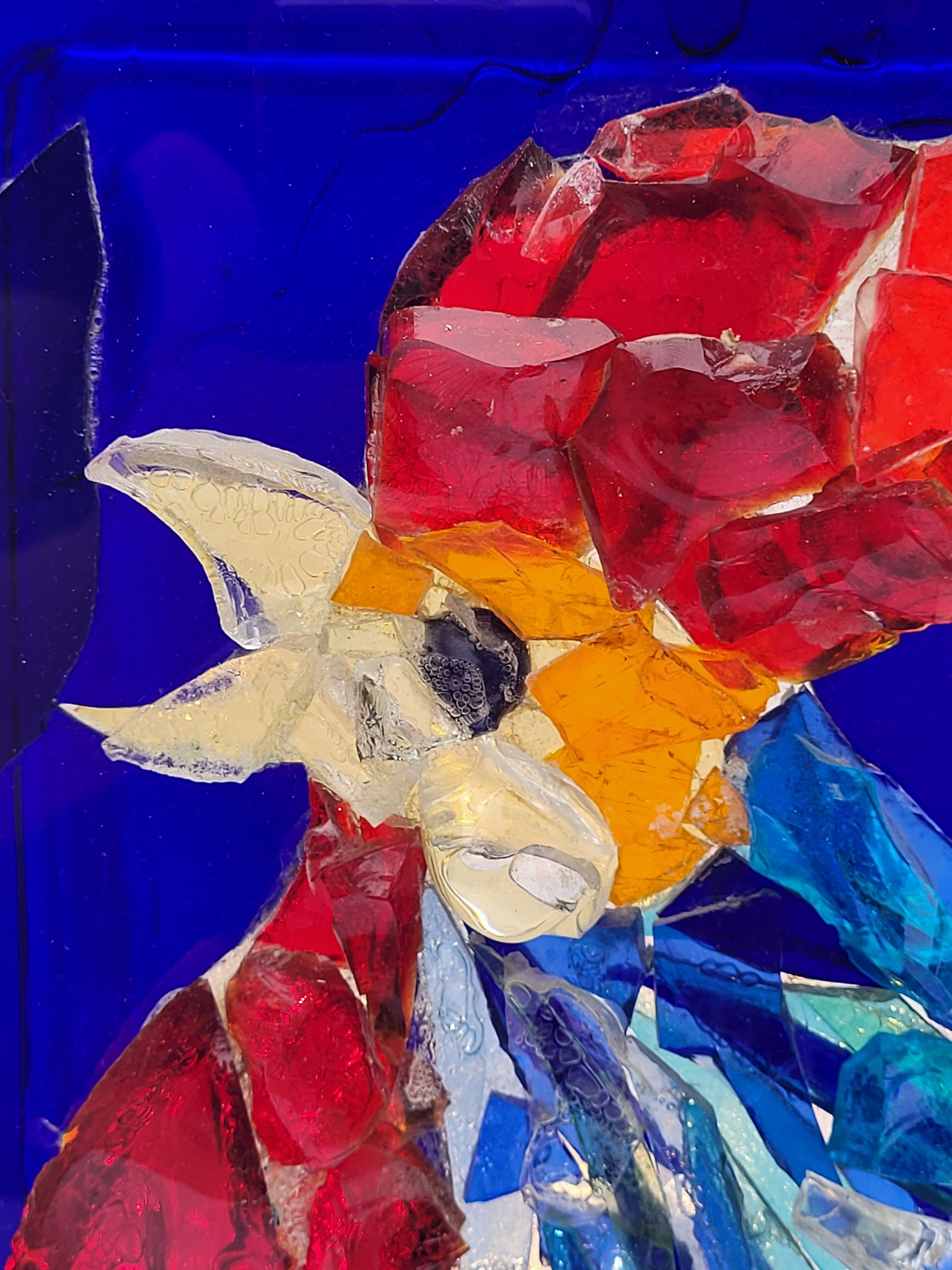 Lamp atmosphere vintage rooster in glass mosaic 1960