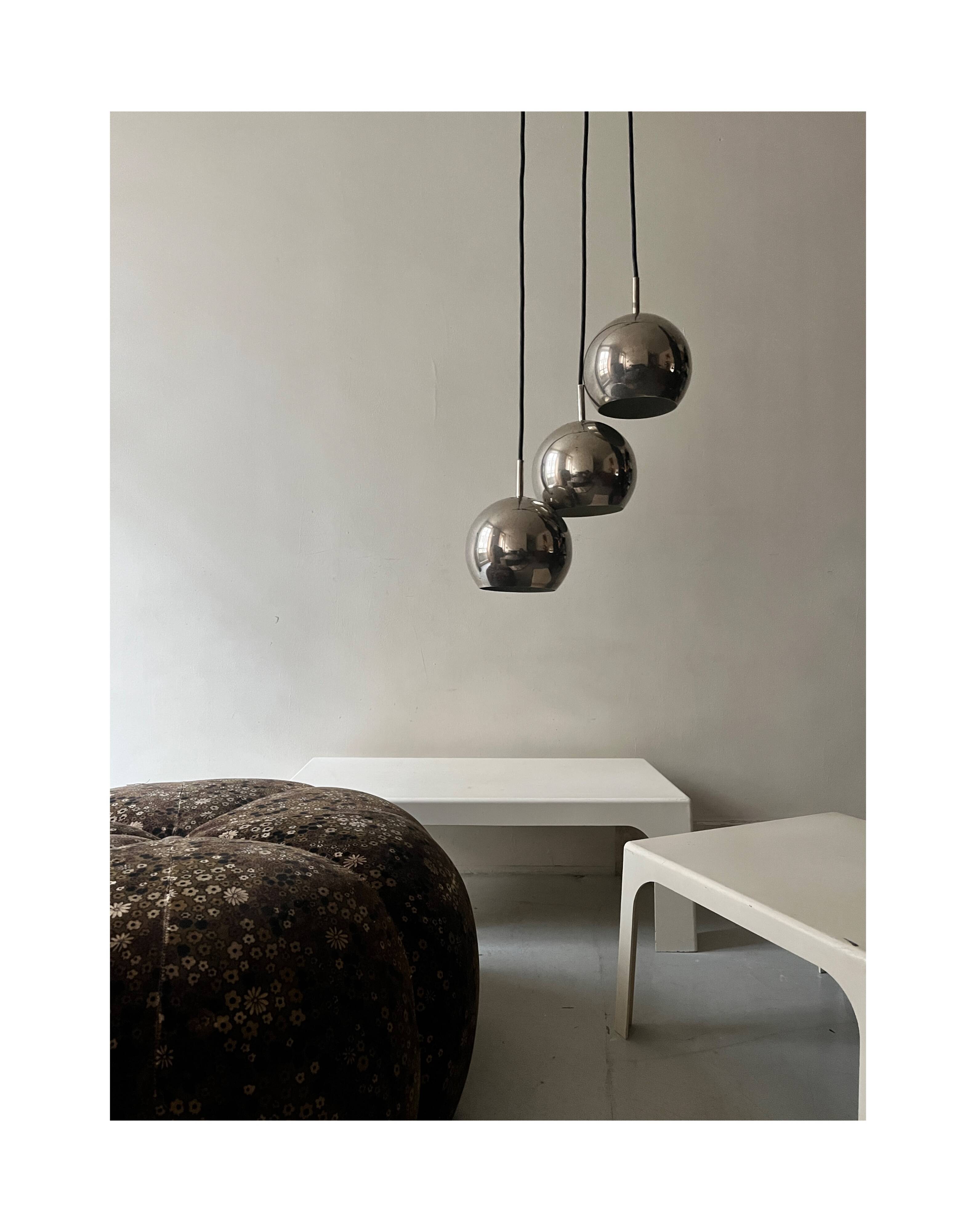 chrome eyeball space age pendant light, design 1970