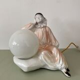 Vintage Pierrot lamp in resin and opal globe