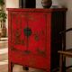 Antique Chinese Red Lacquer Cabinet with Hand-Painted Decorations