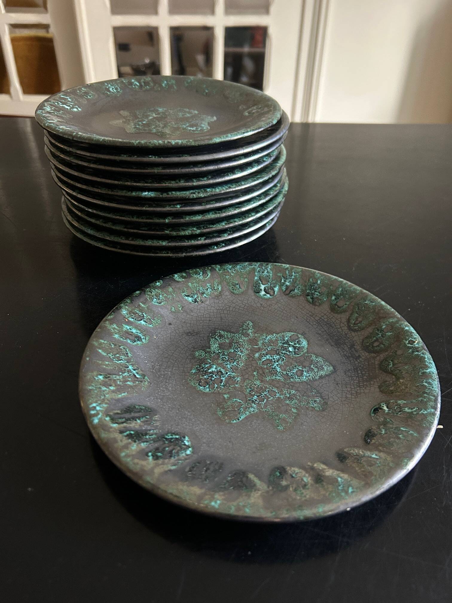 11 flat ceramic plates from Petit Massé Morvan.