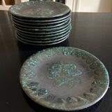 11 flat ceramic plates from Petit Massé Morvan.