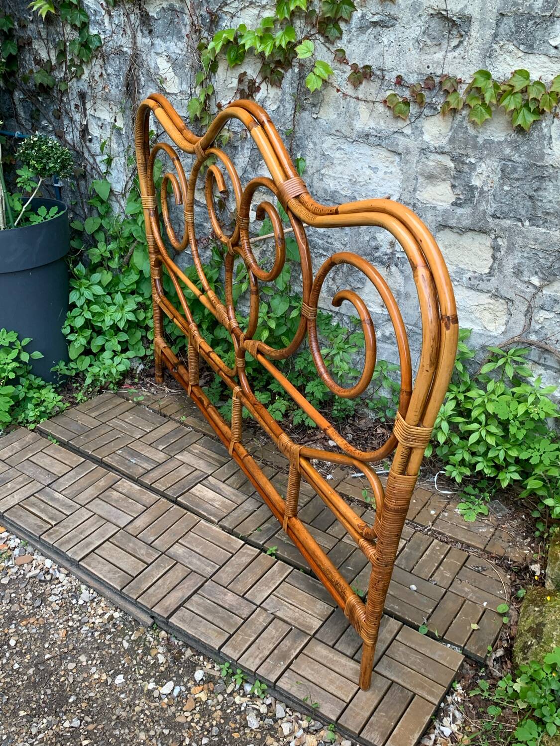 Bamboo and rattan headboard 160cm vintage 1960