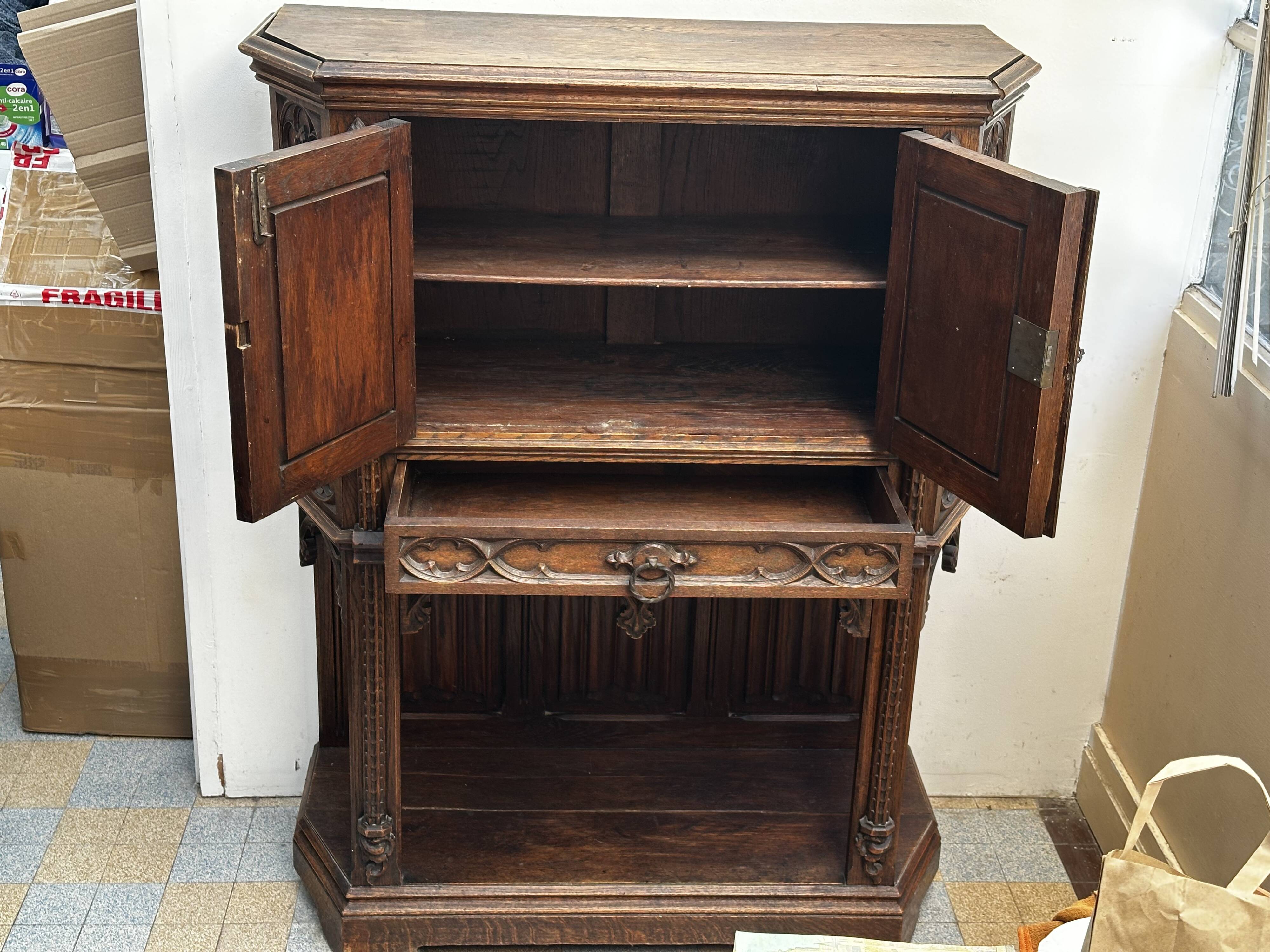 Pair of Gothic style cabinets in dark oak from the 19th century.