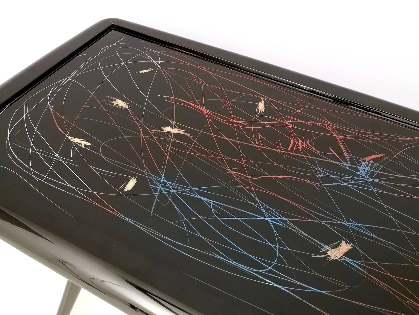 1950s Style Dining Table with Glass Top Lacquered by Enzio Wenk, Italy, 2019