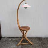Vintage bamboo rattan floor lamp, with shelf