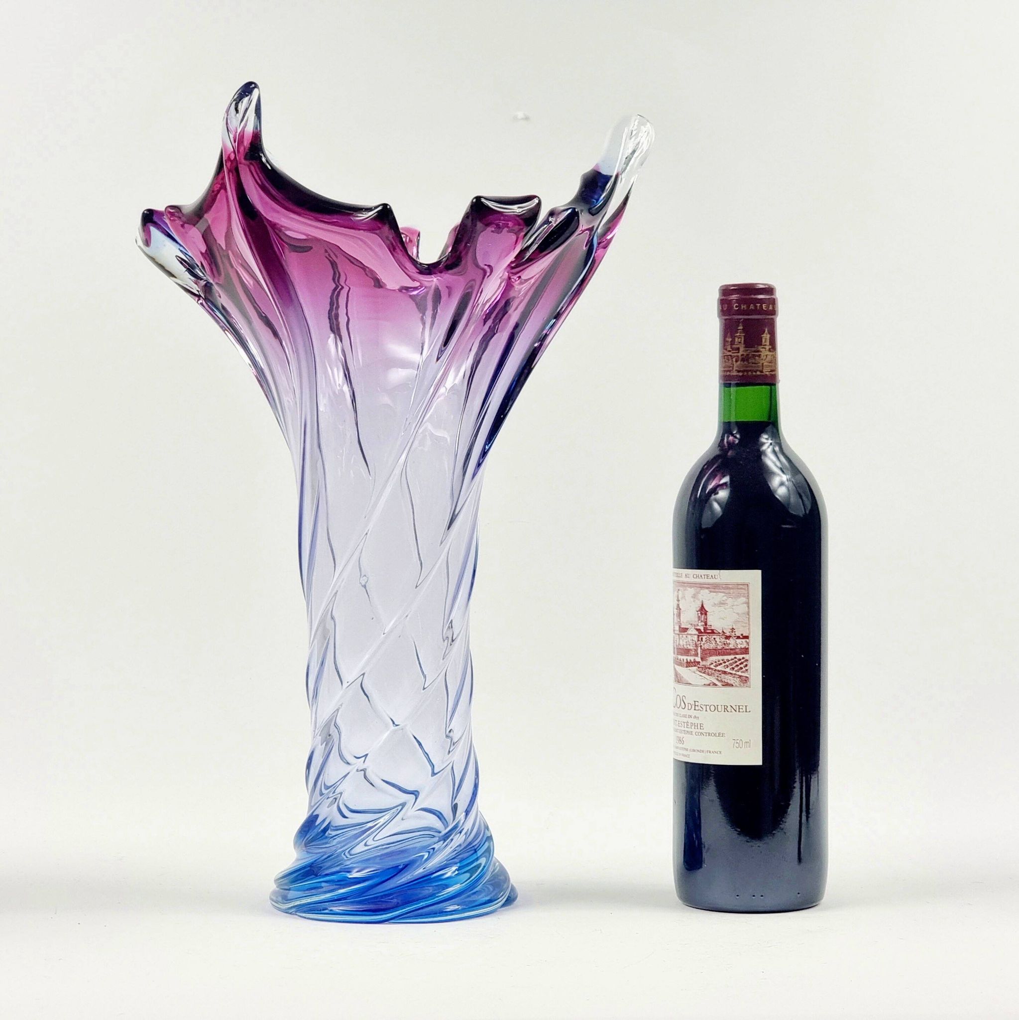 Very Large Mid-Century Murano Glass Twisted Vase from Fratelli Toso, Italy