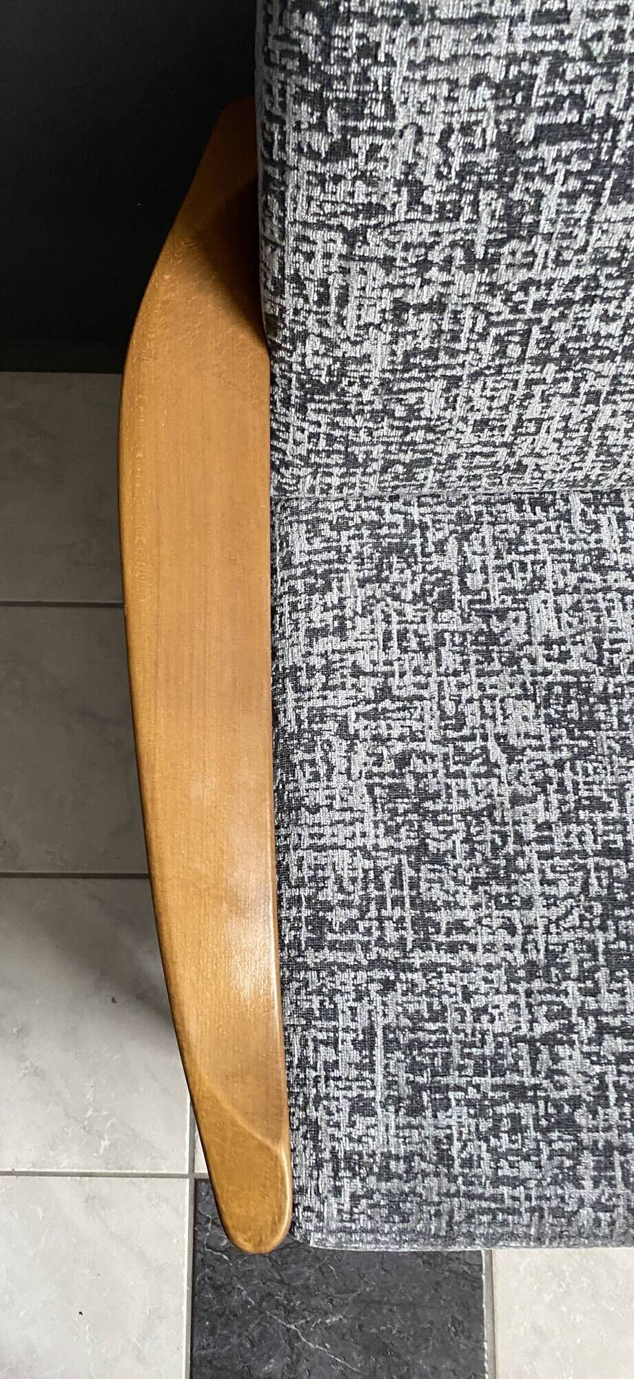 Grey fabric and wood 3 seat sofa 1960s