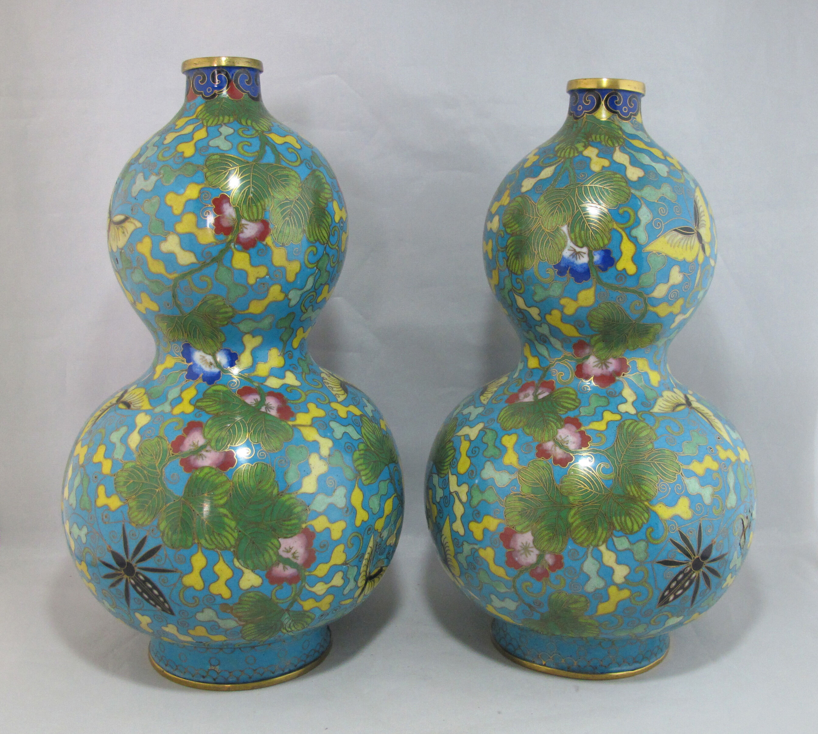 Pair of double gourd vases in cloisonné enamels Chinese, China early 20th century