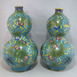 Pair of double gourd vases in cloisonné enamels Chinese, China early 20th century