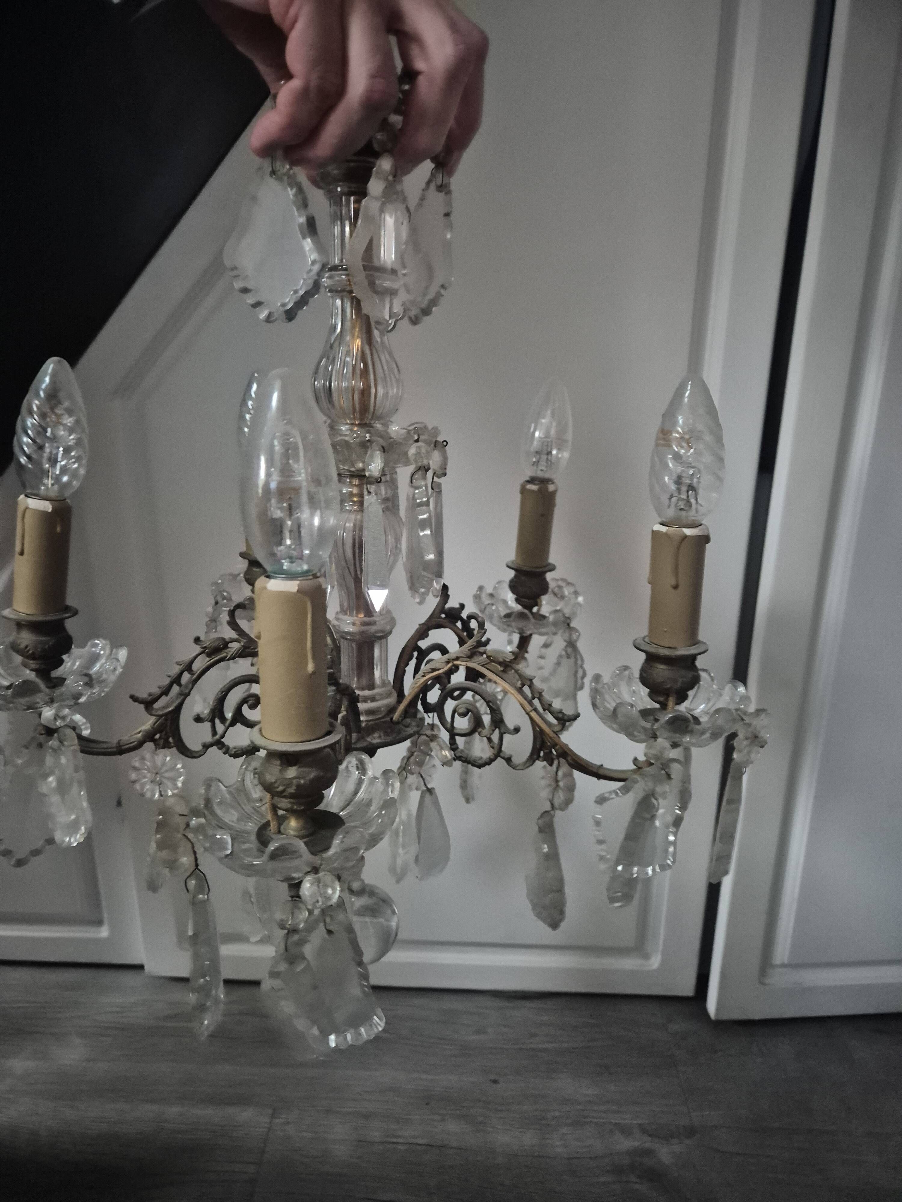 vintage pendant light from the 60s 70s with glass pendants and 5 candle holders