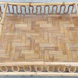 Vintage rattan bar trolley rolling serving cart