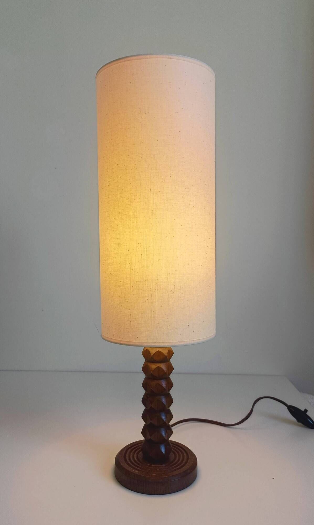 Art Deco wooden table lamp by Charles Dudouyt, France, circa 1930s.