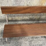 Three tubular and solid wood benches, boarding school, vintage, 1950s