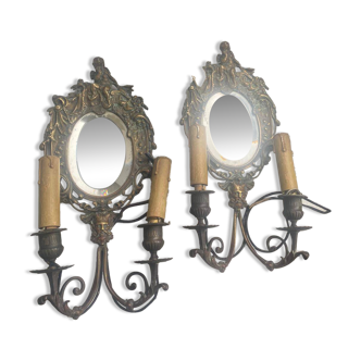 Pair of bevelled mirror wall sconces – Neo-Renaissance style – 19th century