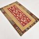 Tapis Kilim tribal vintage fait main rouge et moutarde 3x5, 95x143 cm