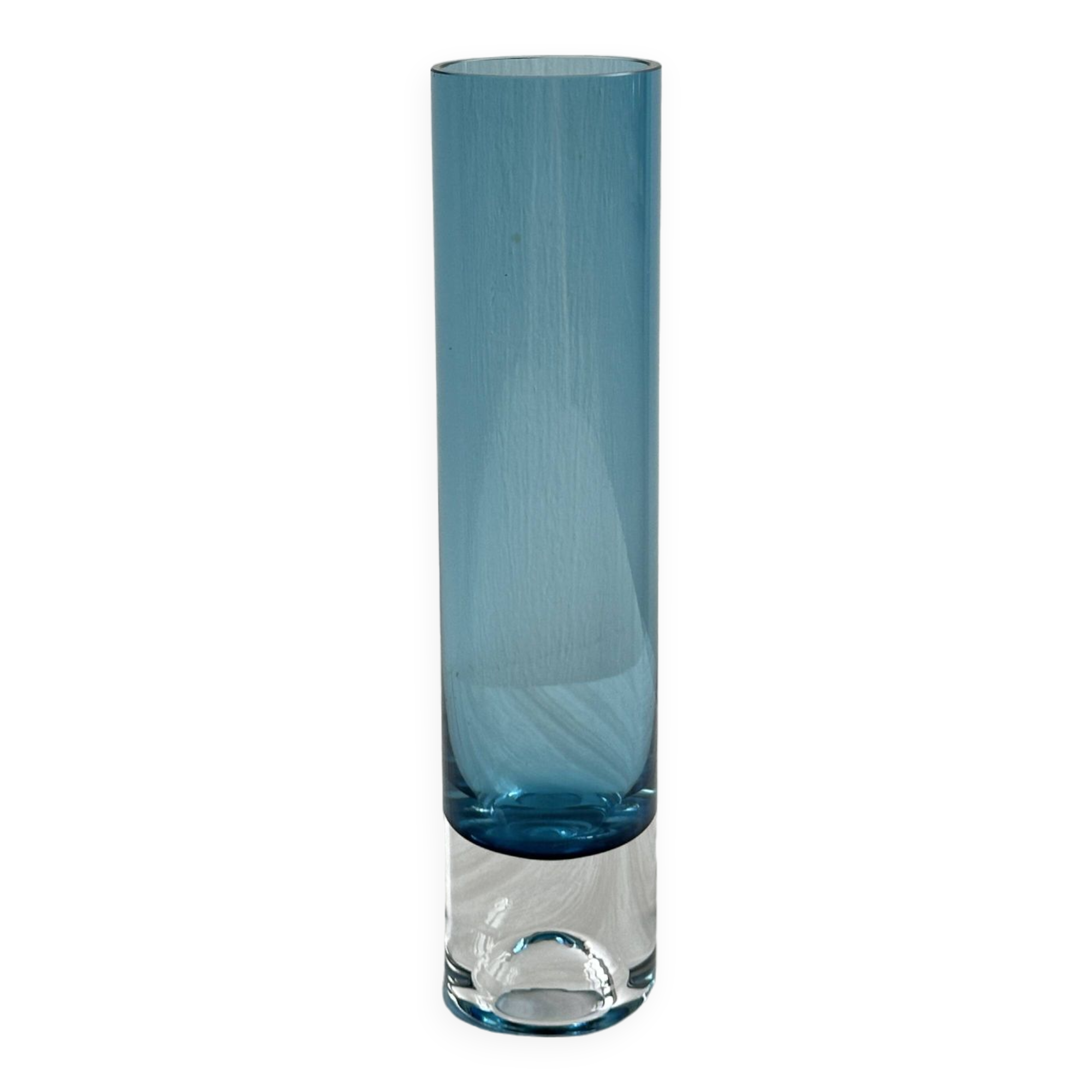 Translucent blue retro tube vase, pop soliflore vase.