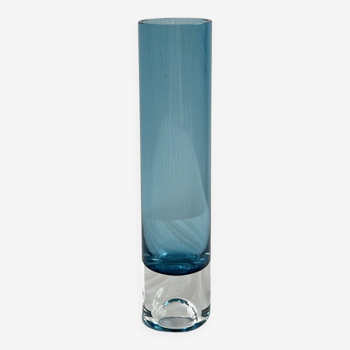 Translucent blue retro tube vase, pop soliflore vase.