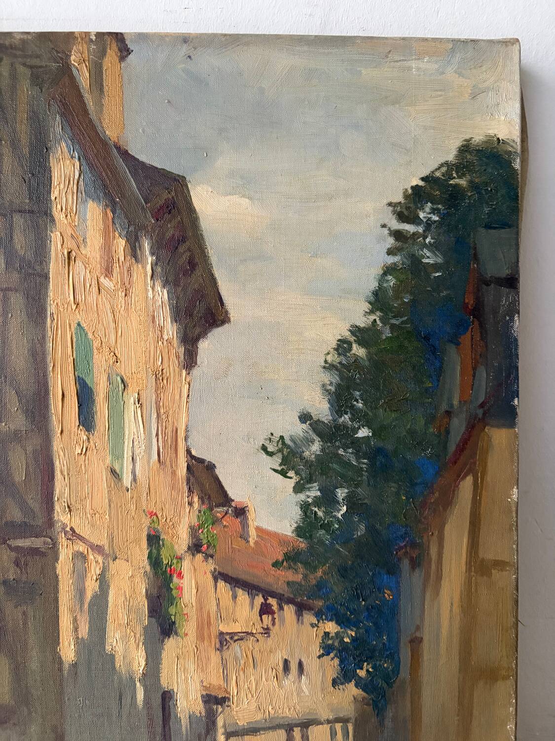 Sunny street scene, oil on canvas signed 1930.