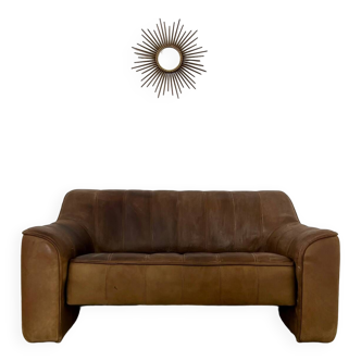 Ancien canapé 2 places  DE SEDE DS44 en cuir de buffle épais brun design années 70 vintage