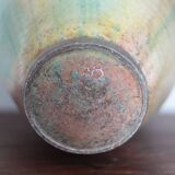Glazed green ceramic vase signed AB, pottery, flower pot, vase.