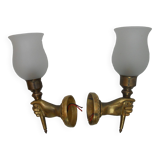Pair of golden bronze flambeau sconces