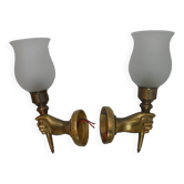 Pair of golden bronze flambeau sconces