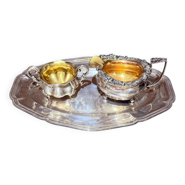 Service à thé ancien 4 pièces plateau de service en argent anglais, objets décoratifs dorés pour la maison