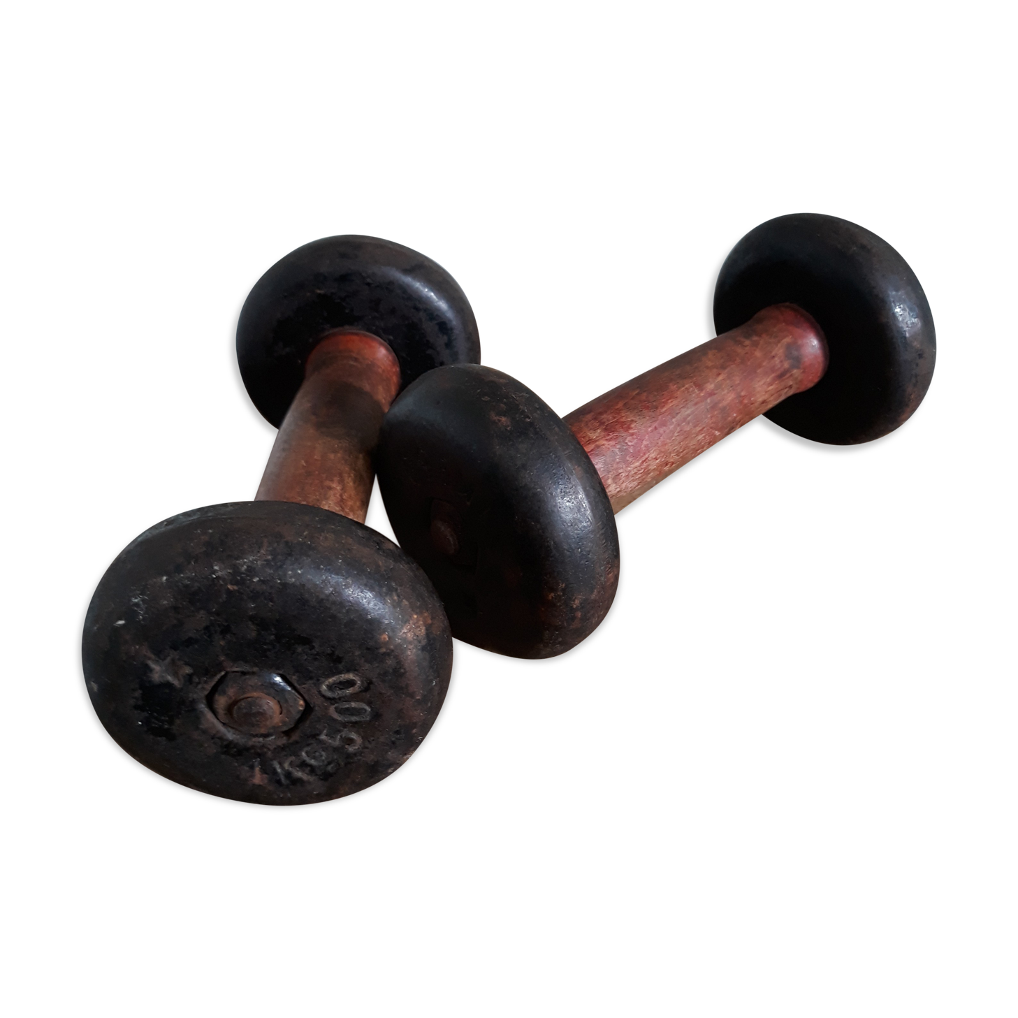 Pair of dumbbells wood and cast iron weight 1.5 kg