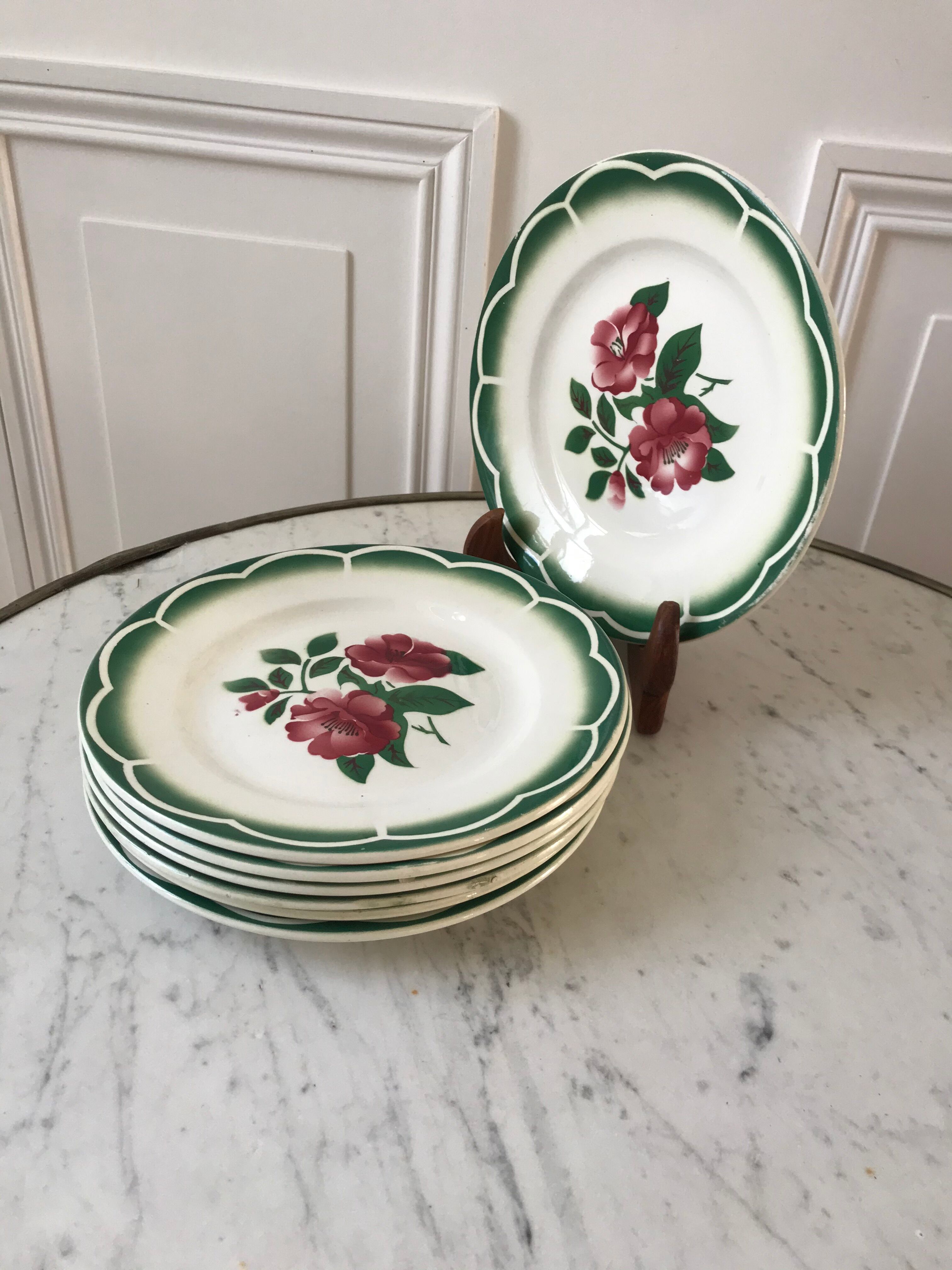 Set of 6 dessert plates Digoin Sarreguemines model "Mireille" years 30-40