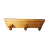 Scandinavian pine wall coat rack with 3 hooks 80s