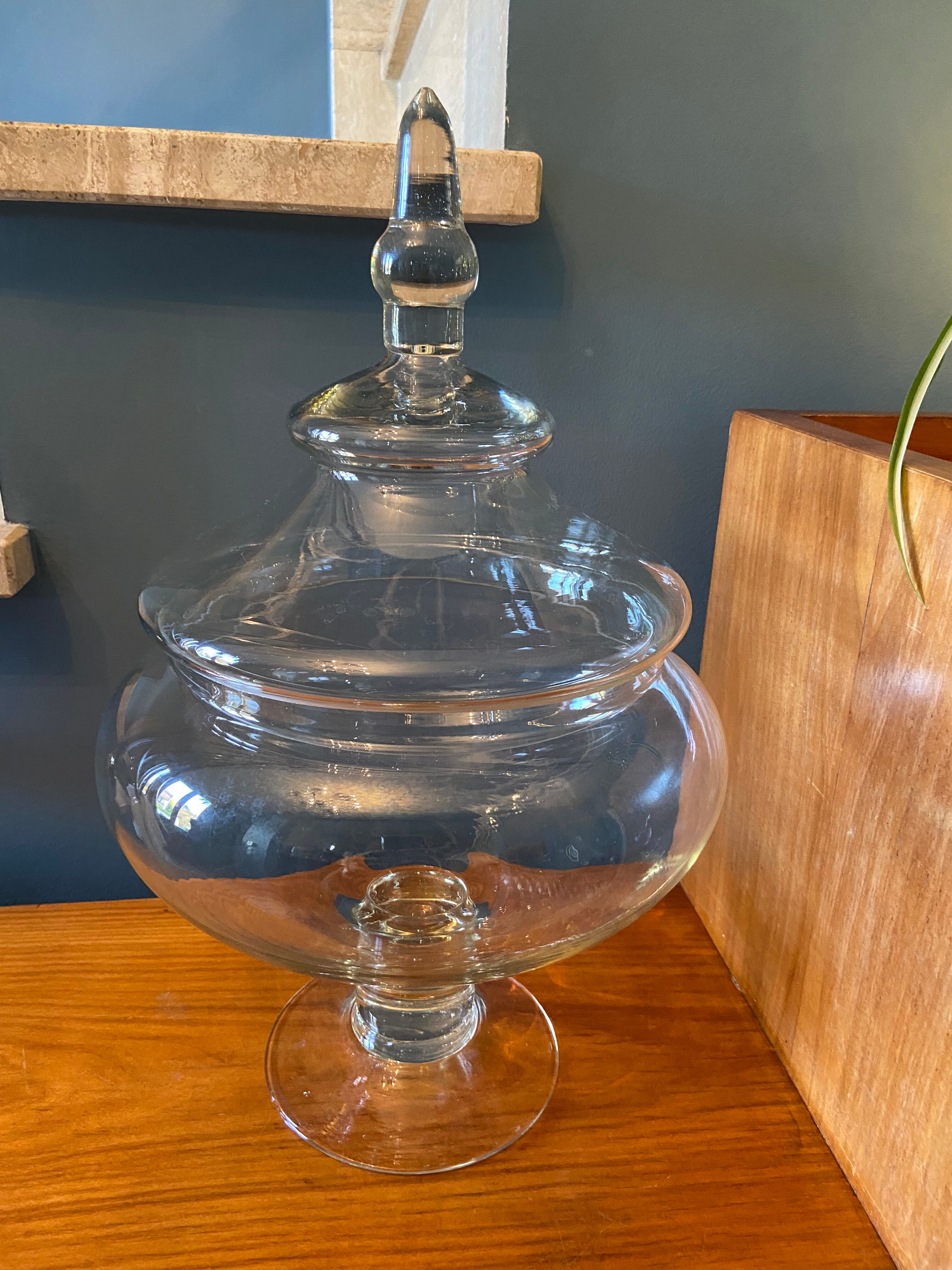 Glass jar on pedestal