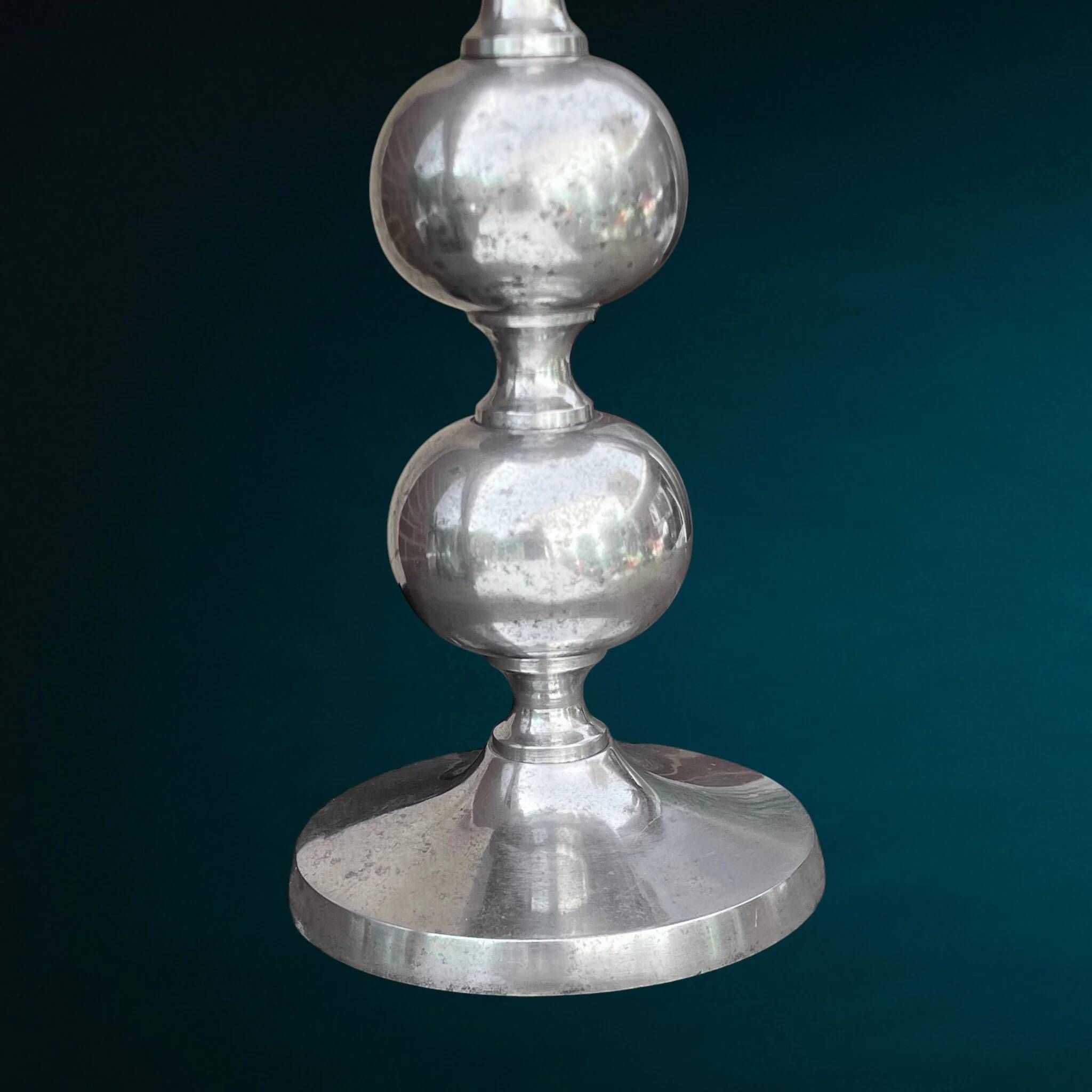 Space Age candlestick in cast aluminium with stacked balls – 1970s