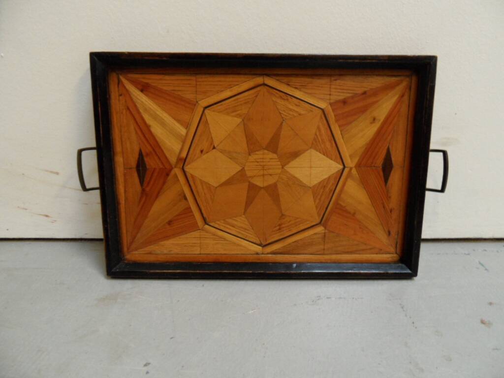 Antique wooden tray with inlay