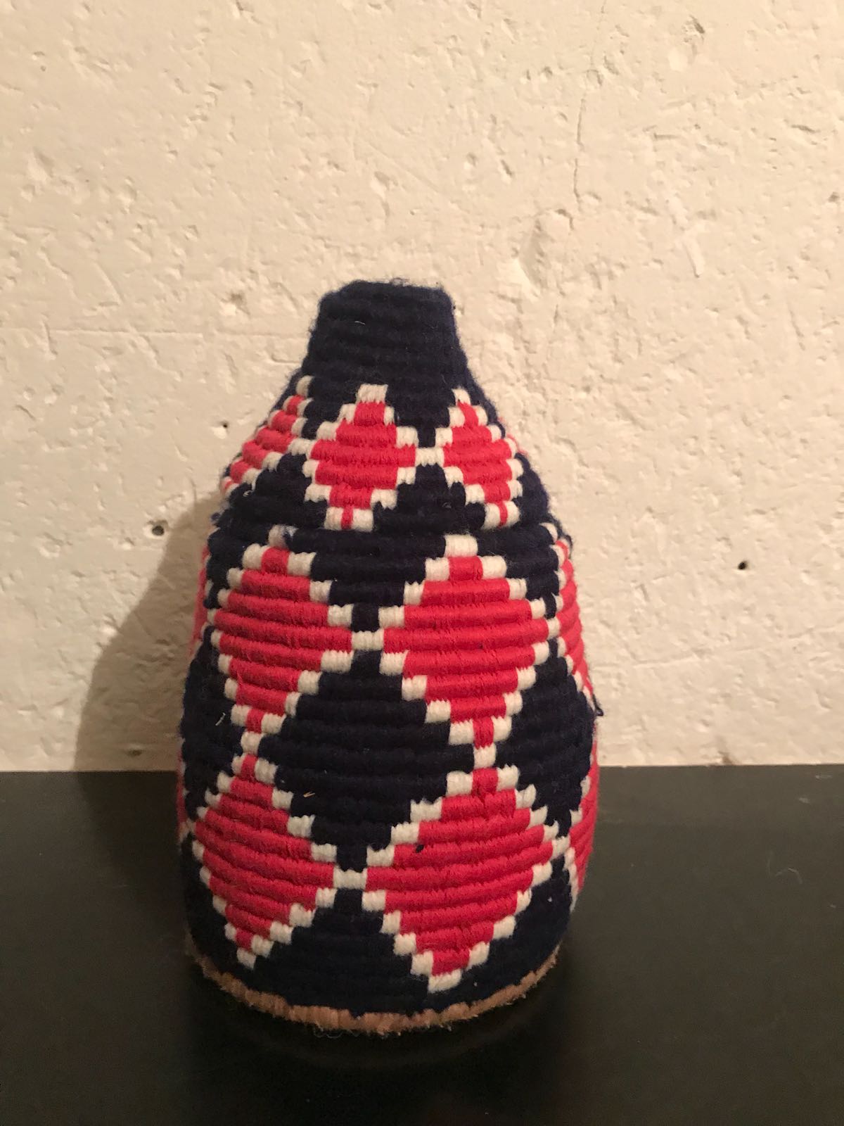 Berber wool and red and black raffia basket
